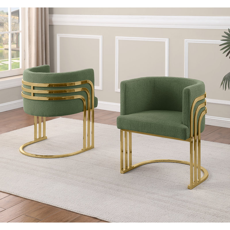 Chaises d'appoint à pieds de traîneau avec tissu en fourrure de nounours et structure chromée, Vert, Gold