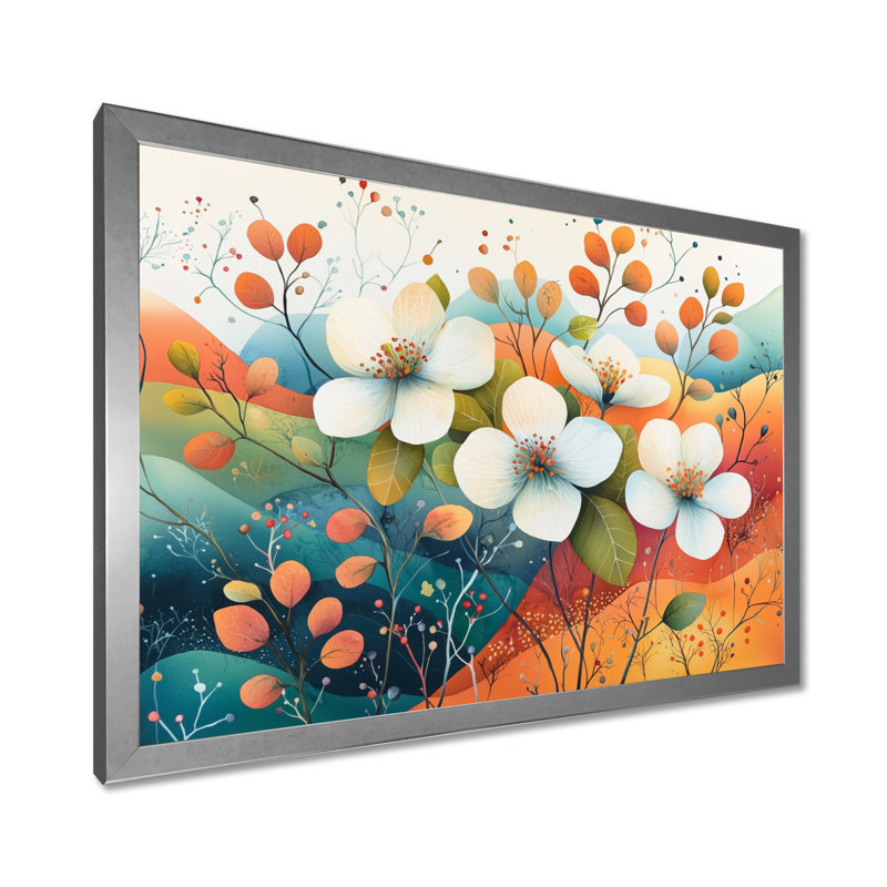 Désert, fleur de pommier, art mural, Argent argent, Cadre simple, H 12 po x l 20 po