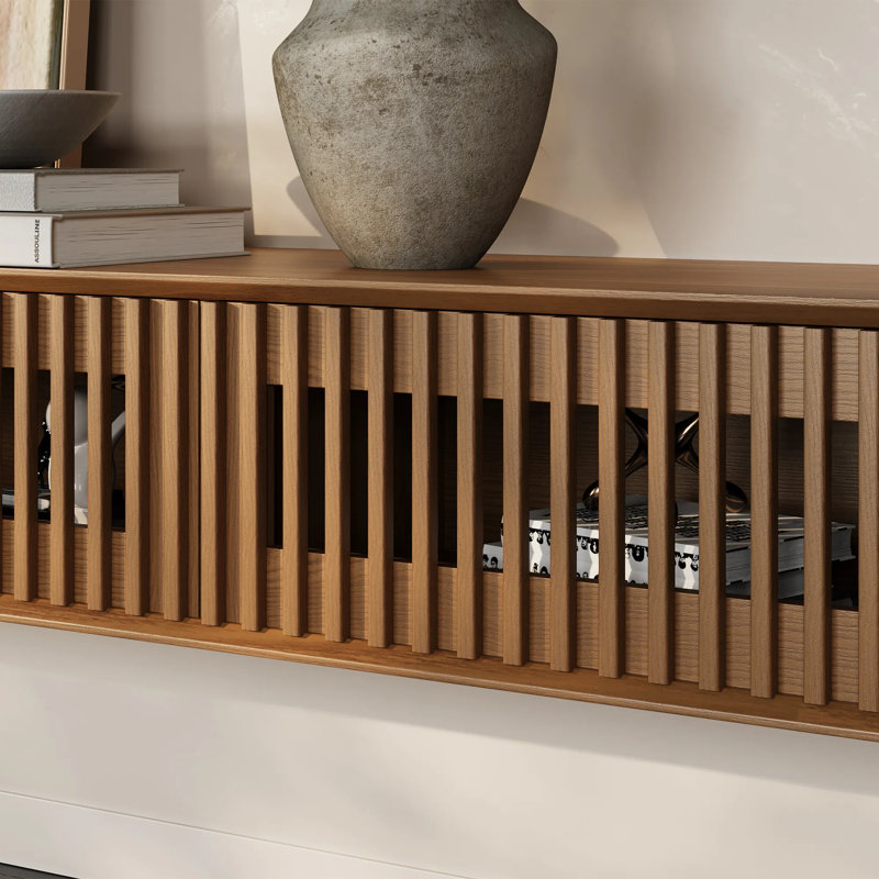 Meuble télé moderne flottant, entièrement assemblé, Brun, 11.02"H x 94.49"W x 15.75"D