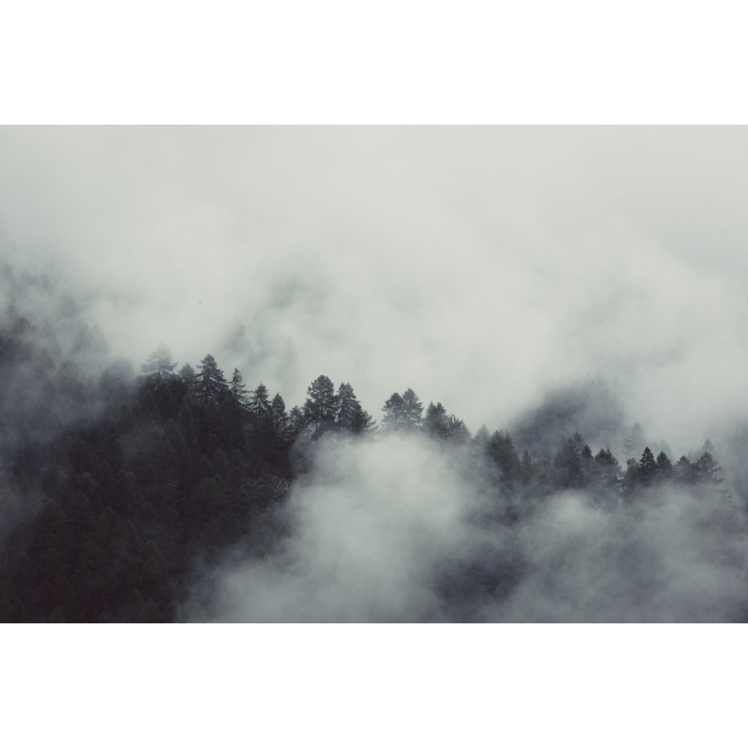 Misty Mountan Landschaft von Nattrass - Druck auf Leinwand ohne Rahmen