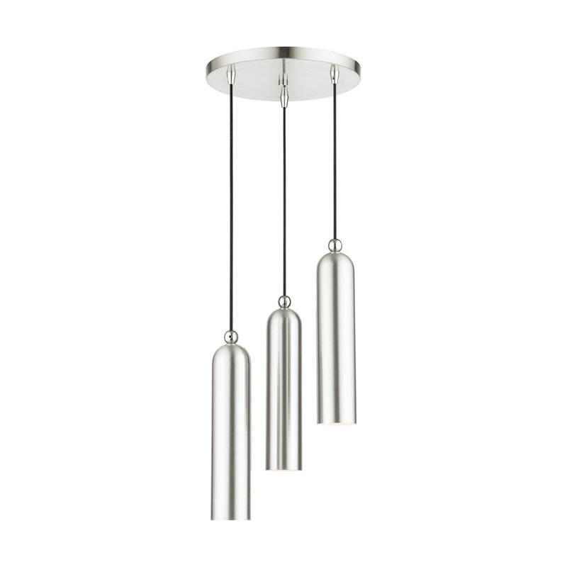Luminaire suspendu cylindrique à 3 lumières Halle, Nickel brossé