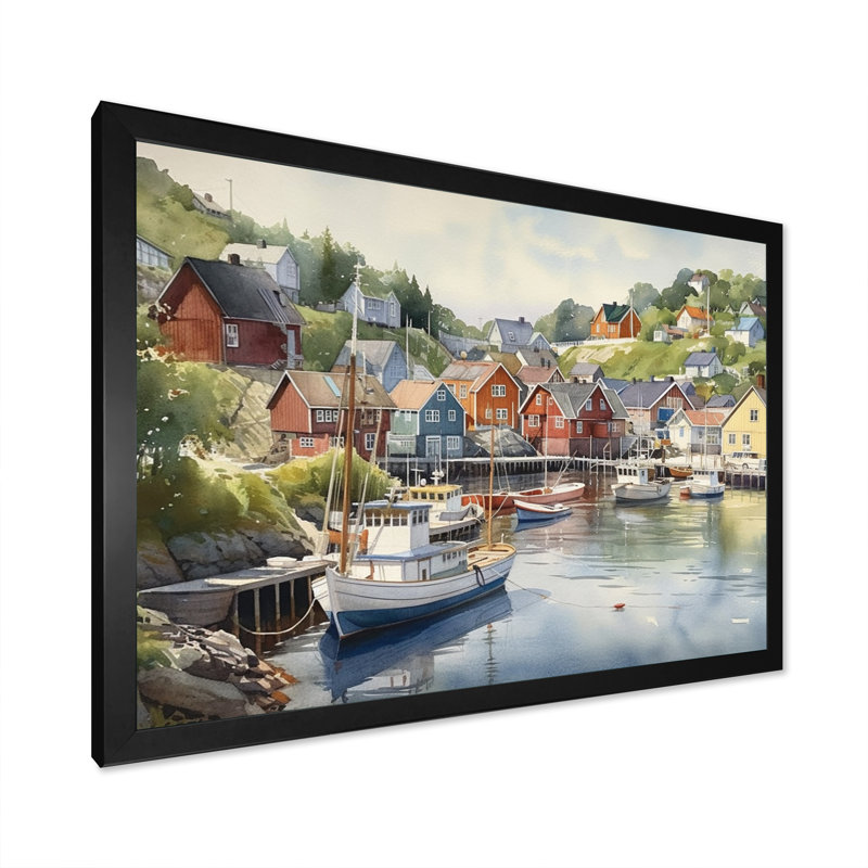 Petite ville portuaire de la Norvège III - Impression sur toile encadrée, H 30 po x l 40 po x P 1,5 po