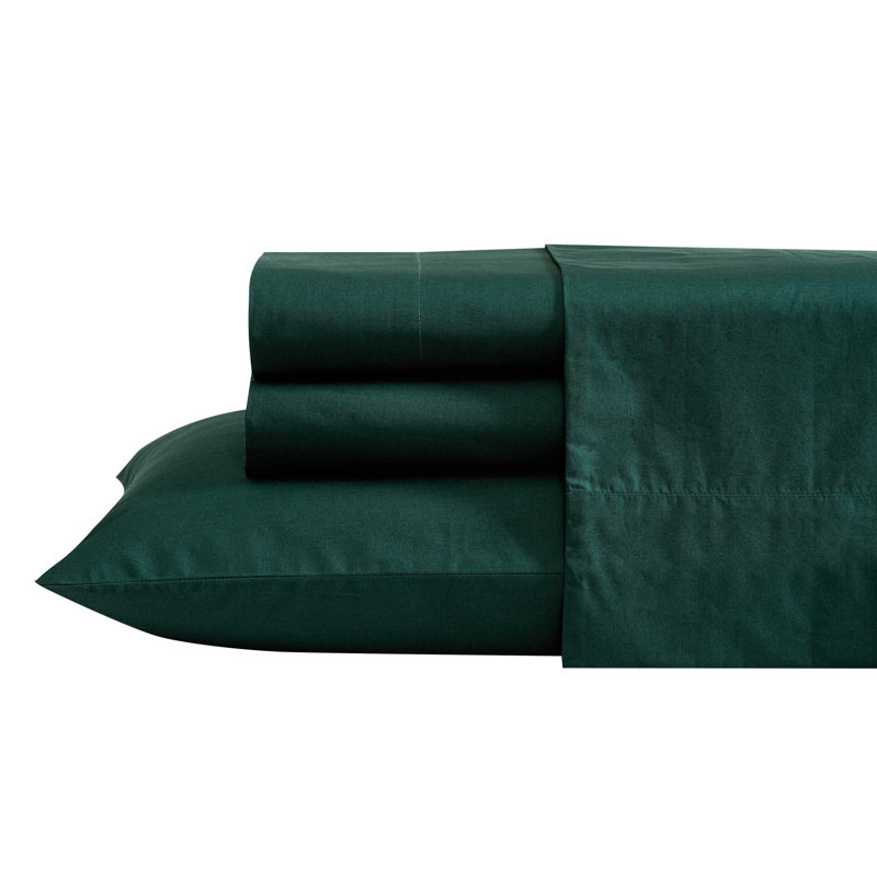 Ensemble de draps en coton percale de couleur unie Nautica, Ensemble de draps pour très grand lit avec 2 taie, Vert uni