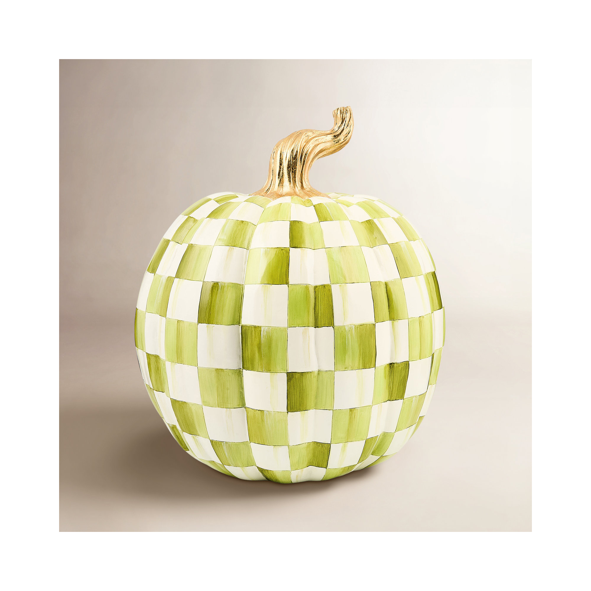 Violet Check Cascade Floral Pumpkin, 15" H x 10" W x 10" D, Light Green