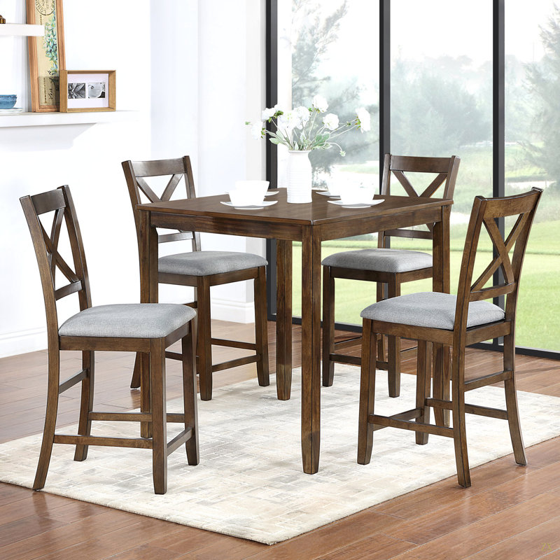 Ensemble de table de salle à manger 5 pièces, ensemble de table de salle à manger carrée en bois pour 4 personnes, ensemble de table de cuisine à hauteur de comptoir avec table carrée et 4 chaises rembourrées pour les petits espaces