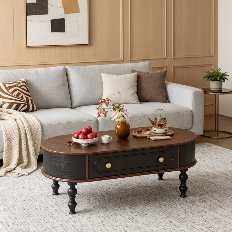 Table basse rétro ovale multifonctionnelle avec rangement
