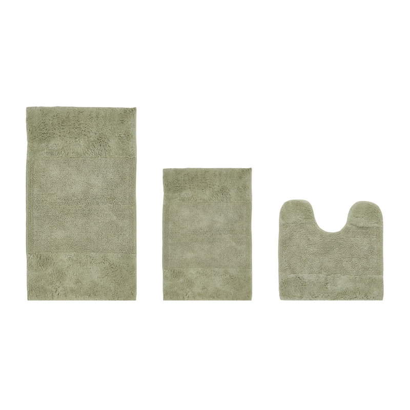 Ensemble de tapis pour salle de bain 3 pièces 100% coton 2155 g / m² Merkle, certifié OEKO-TEX®, envers en latex antidérapant, touffeté moelleux, super absorbant et lavable à la machine pour salle de bain, douche et baignoire, sauge