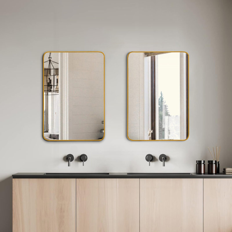 Miroir mural pour salle de bain, Doré, 32 po x 24 po