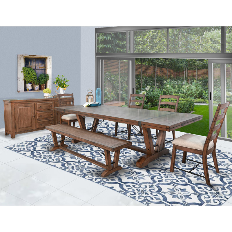 Brekken 7 - Person Mahogany Solid Wood Solid Wood Top Trestle Dining Set