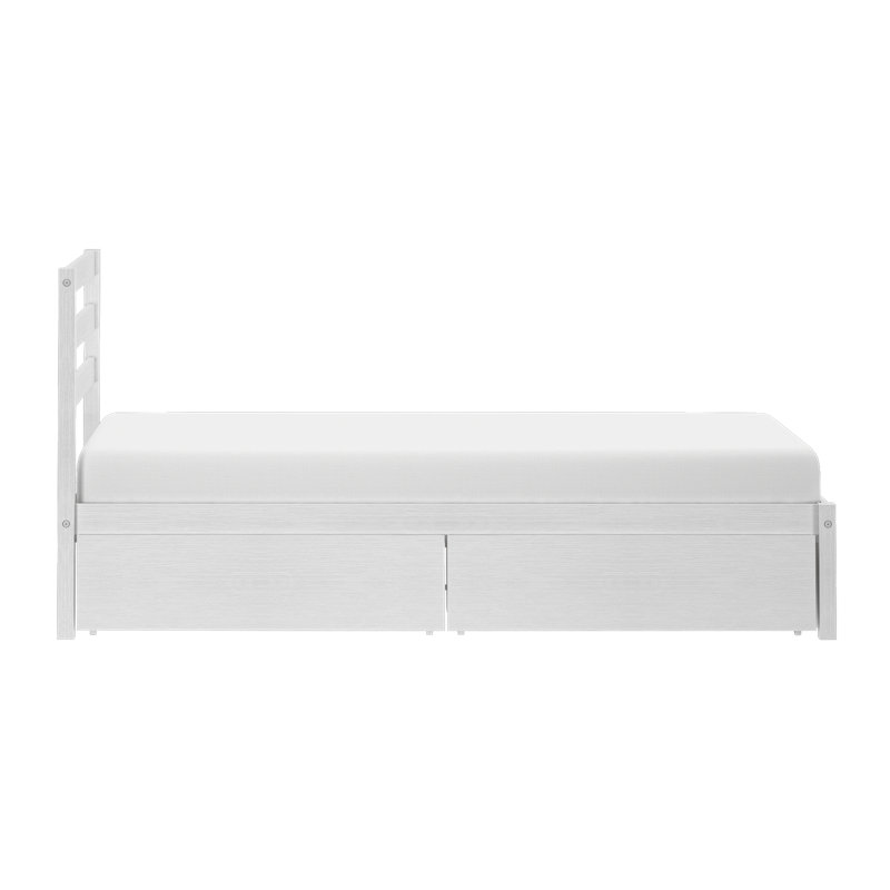 Lit plateforme simple avec tiroirs de rangement et tête de lit Bear, Brushed White, Twin
