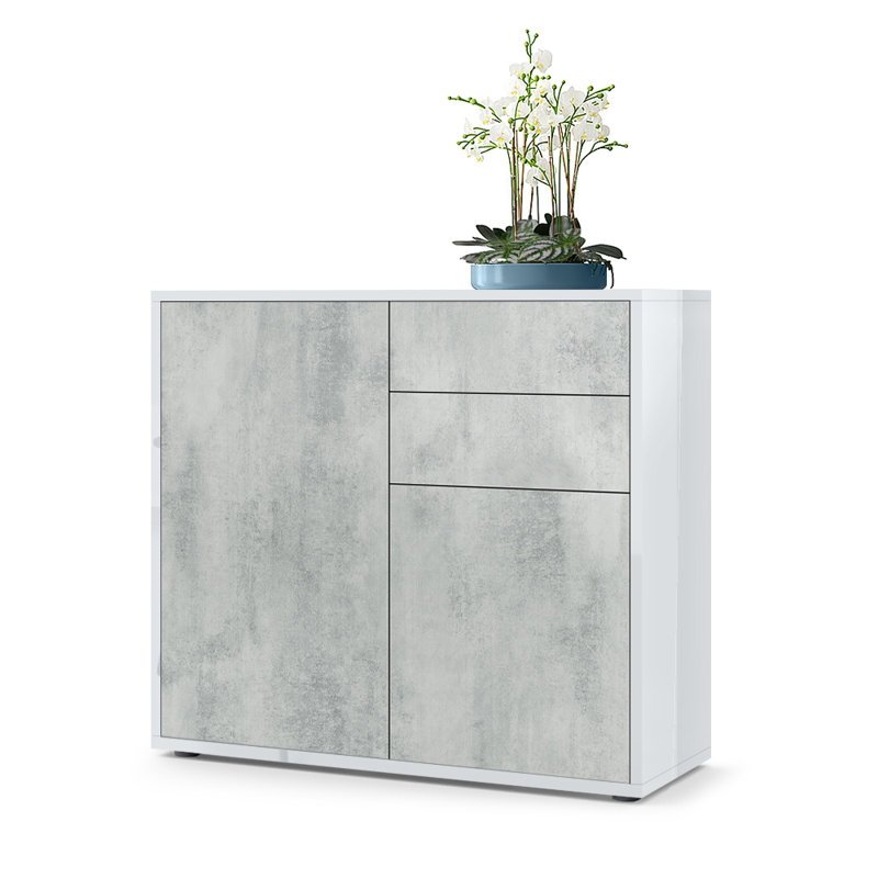 Sideboard Mcdevitt, Glossy White /Concrete