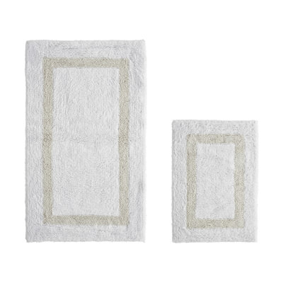 Broshous Premium 100% Cotton 2 Piece Bath Rug Sets with Race Track Pattern, Machine Washable, Super Absorbent & Tufted Weave Reversible Bath Mat for Bathroom