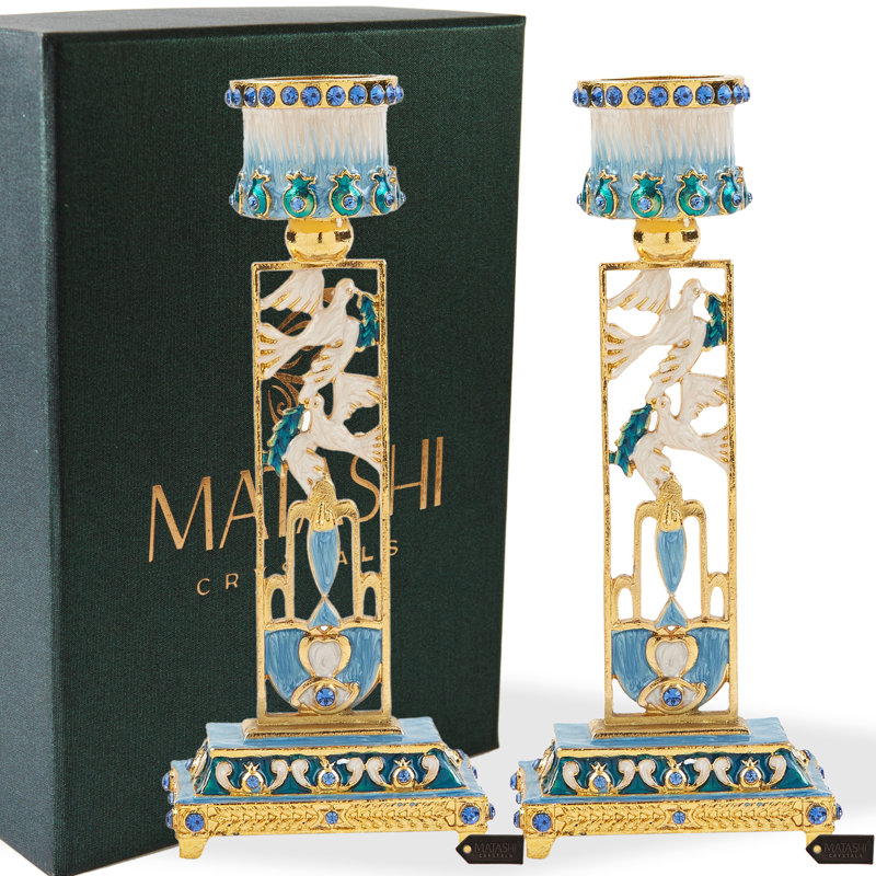 5.9'' H Pewter Tabletop Candlestick, Light Blue