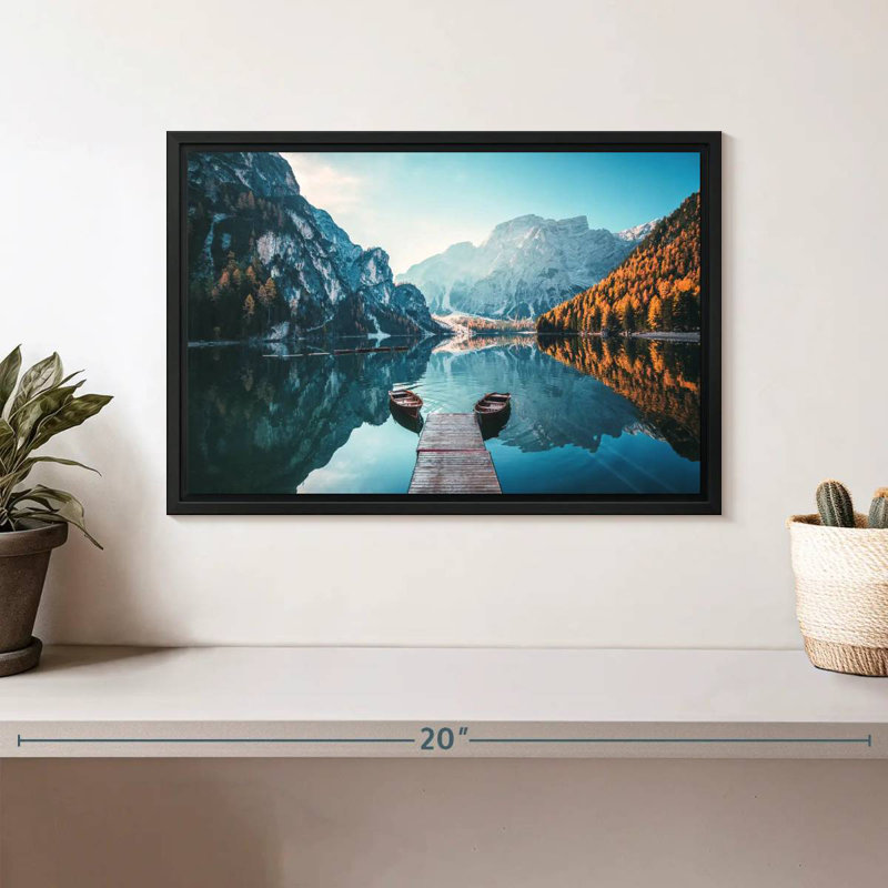 Jetée du lac Braies, Cadre flottant noir, 13 po x 9 po