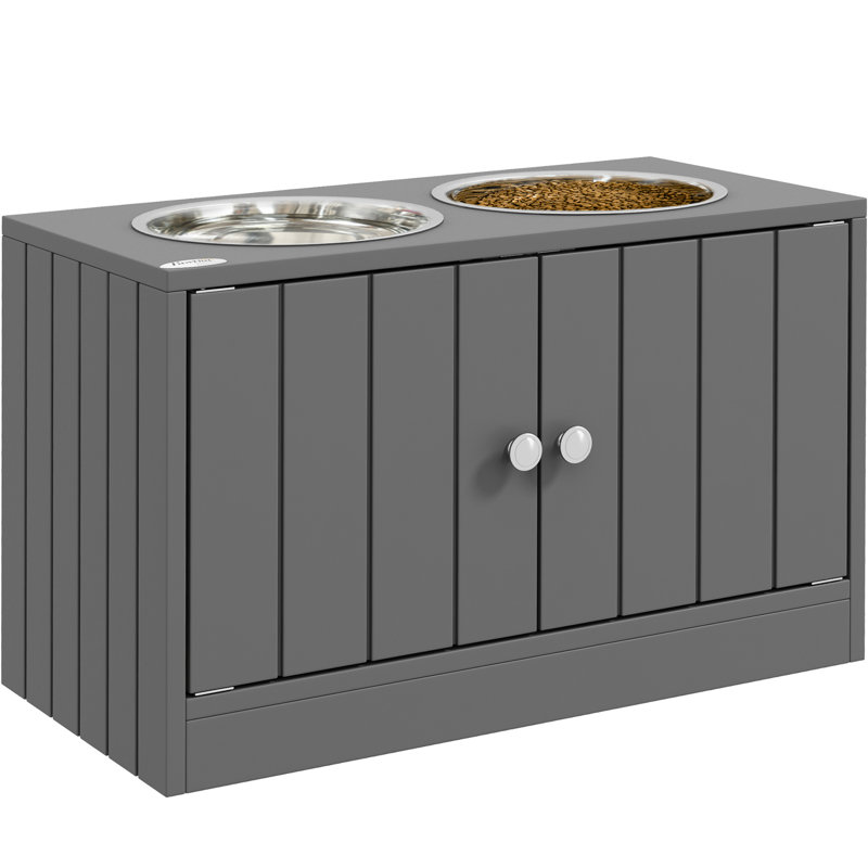 Bols pour animaux gris surélevés gris avec armoire, 44l