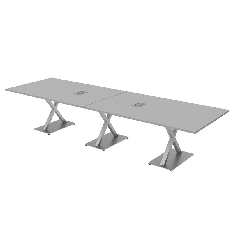 Rectangle Conference Table with Metal X Base | Electrical Unit, Light Grey, 84" L x 48" W, Silver