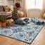 LUNA Machine Tufted Area Rug – Navy Blue & Ivory Mediterranean Pattern-1871380231