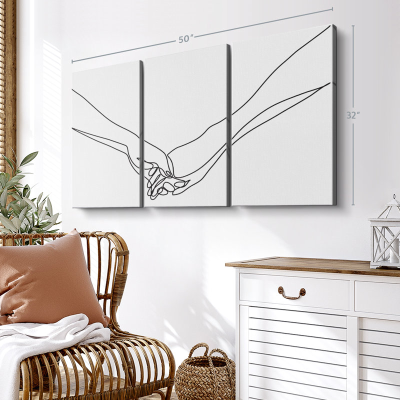 "Couple tenant la main" sur toile, H 32 po x l 50 po x P 1,25 po