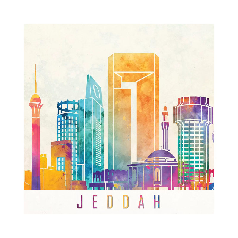 Jeddah Landmarks Watercolour by Paul Rommer - Wrapped Canvas Painting, 45.72 cm H x 45.72 cm W