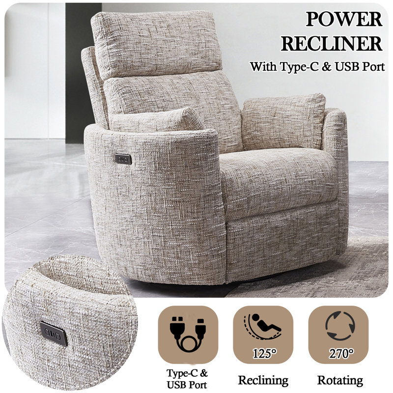 Callendale Electric Power Swivel Rocker Recliner Chair With USB & Type-C Port, Off-white