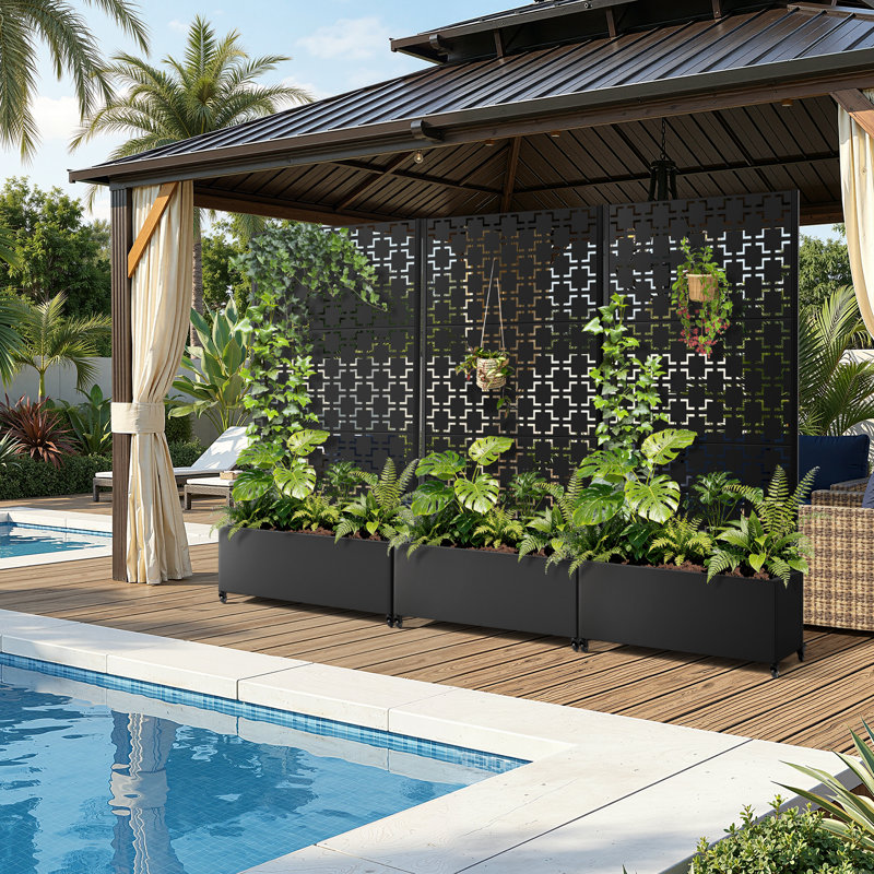 Raised Garden Bed with Trellis on Wheels – Versatile Metal Planter Box with Trellis, Multi-Style Planter Boxes with Trellis Privacy Screen for Patio and Garden