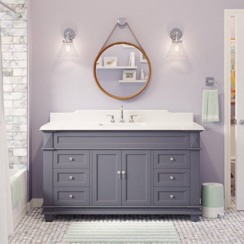 Ensa 60'' Single Bathroom Vanity with Top, Quartz, Marine Gray