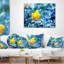 Magnifique fleur jaune sur fond bleu - coussin à imprimé floral-30722271-30722275