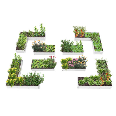 Boîte de 8 pots à fleurs surélevés rectangulaires en L en métal blanc pour la plantation de légumes (L 74 po x l 74 po x H 18 po)