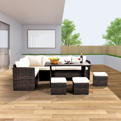7 Pieces Outdoor Seating Group with Dining Table&Chair, with Sofa Dust Cover