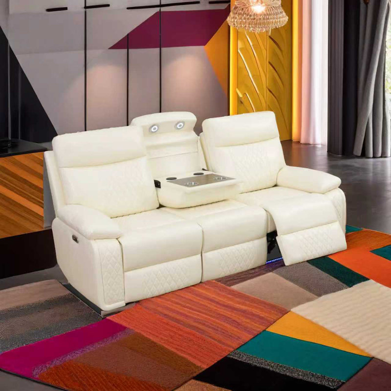 Canapé de salon inclinable en cuir de polyuréthane blanc clair et respirant