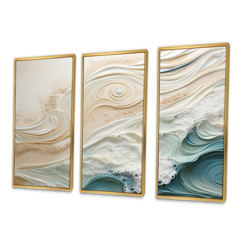 Bleu moderne et beige sable, vue aérienne IV - plage, plage, sable, ensemble d'art sur toile, H 40 po x l 60 po x P 1 po
