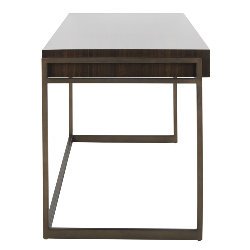 Vera Solid Wood Writing Desk, Smoked Eucalyptus/Bronze Plated