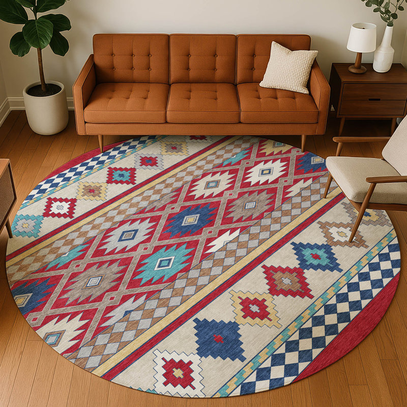 Tapis lavable à la machine intérieur / extérieur ACN2519 Chantille, Rouge, Rond 8 pi