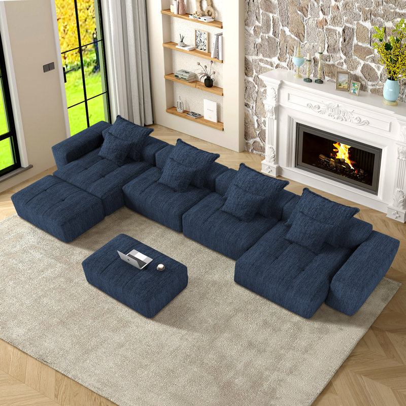 Canapé modulaire rembourré 8 pièces Viola, Chenille bleu