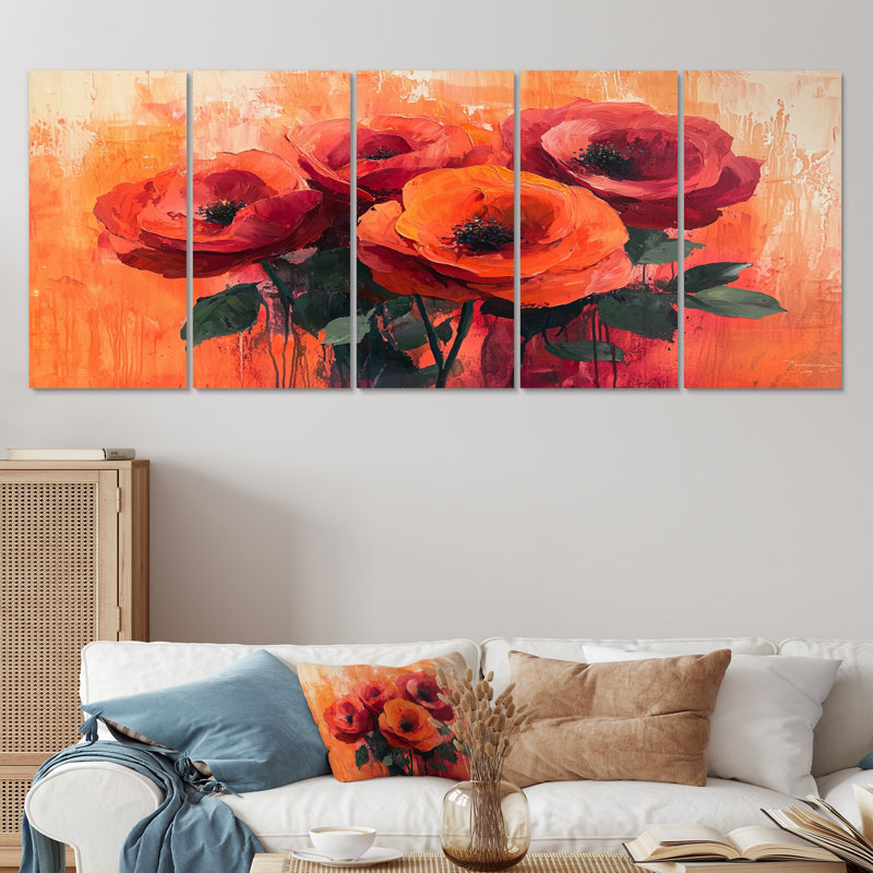 Bischof - Roses, art mural, art mural moderne, toile C, H 32 po x l 80 po, 5