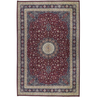 Tapis vin et bleu marine de haute qualité noué à la main