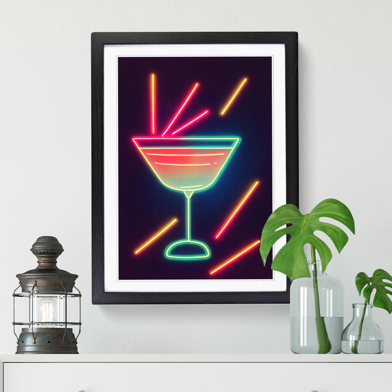 Cocktail Neon - Single Picture Frame Print, Black Framed, 64cm H x 46cm W