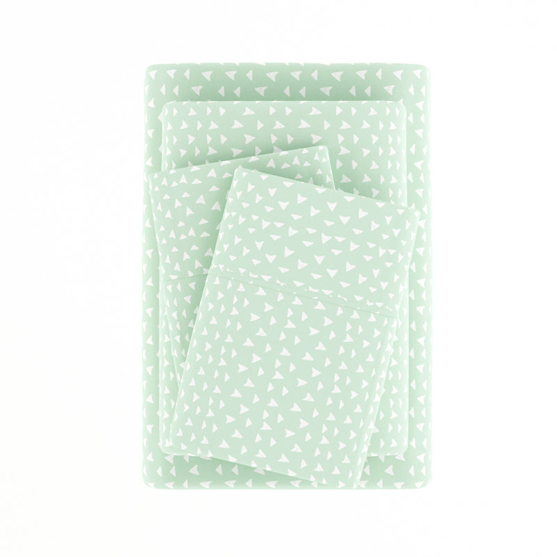 Jade and White Geometric Print Queen Bed Sheet Set
