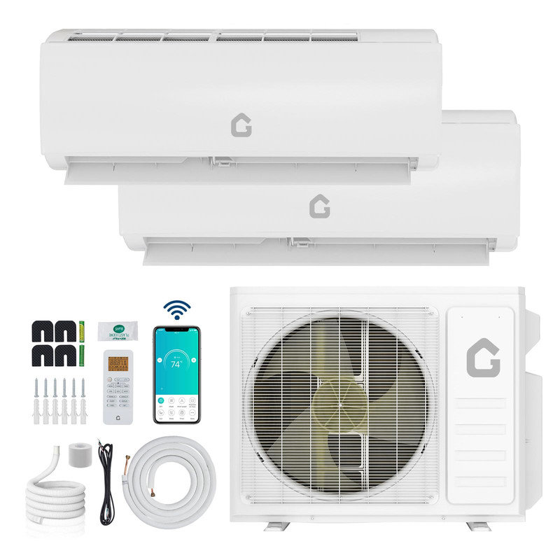 Système bi-zone divisé à deux zones 20000 BTU odu WiFi activé AC / chauffage 208-230V