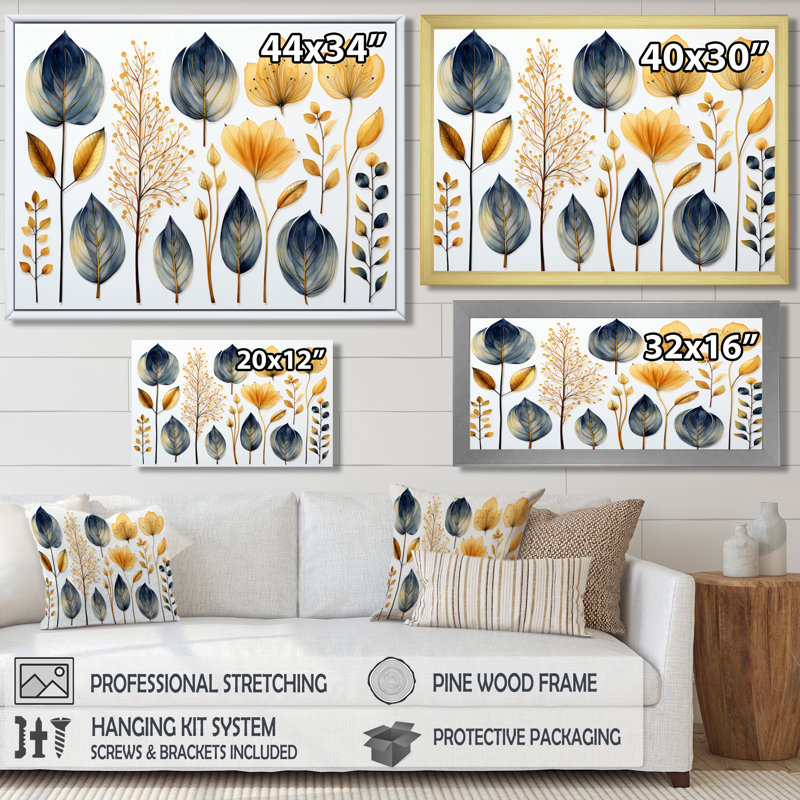 «Collage Dried Autumn Botanicals - Leaves», art mural, Toile encadrée flottée blanche, H 12 po x l 20 po x P 1 po