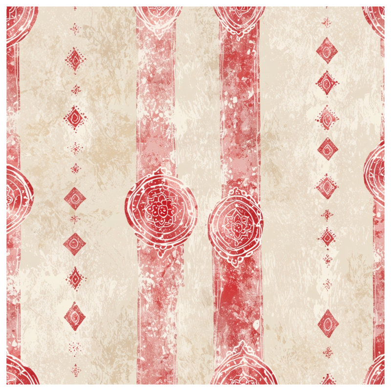 Tapis de bain rouge beige à rayures Mandala, L 24 po x L 17 po