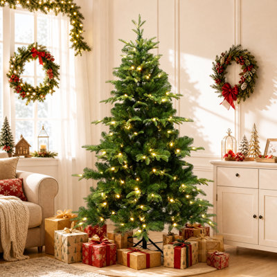 6 Ft Pre-Lit Full Fraser Fir Artificial Christmas Tree with 240 Warm White LED Lights
