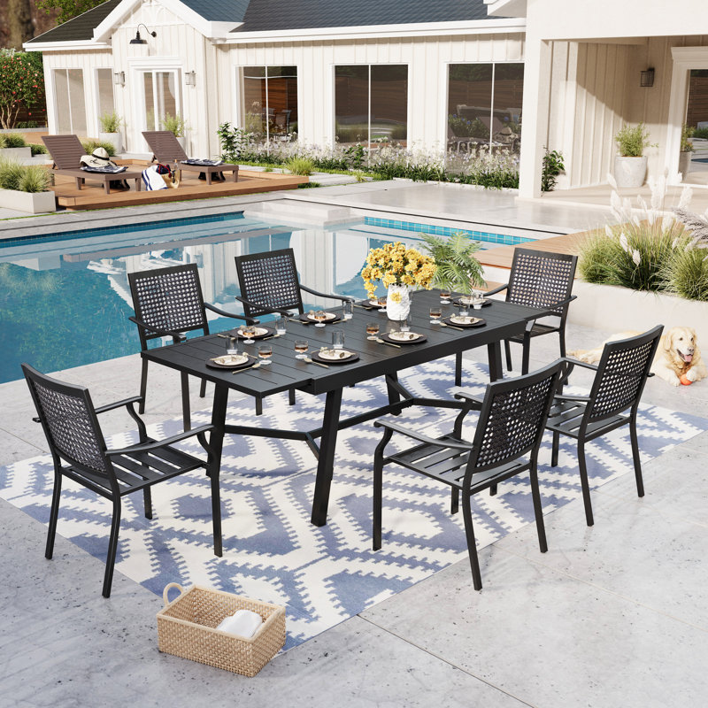 Argyri 6 - Person Stainless Steel Patio Dining Set Extendable Rectangular Table