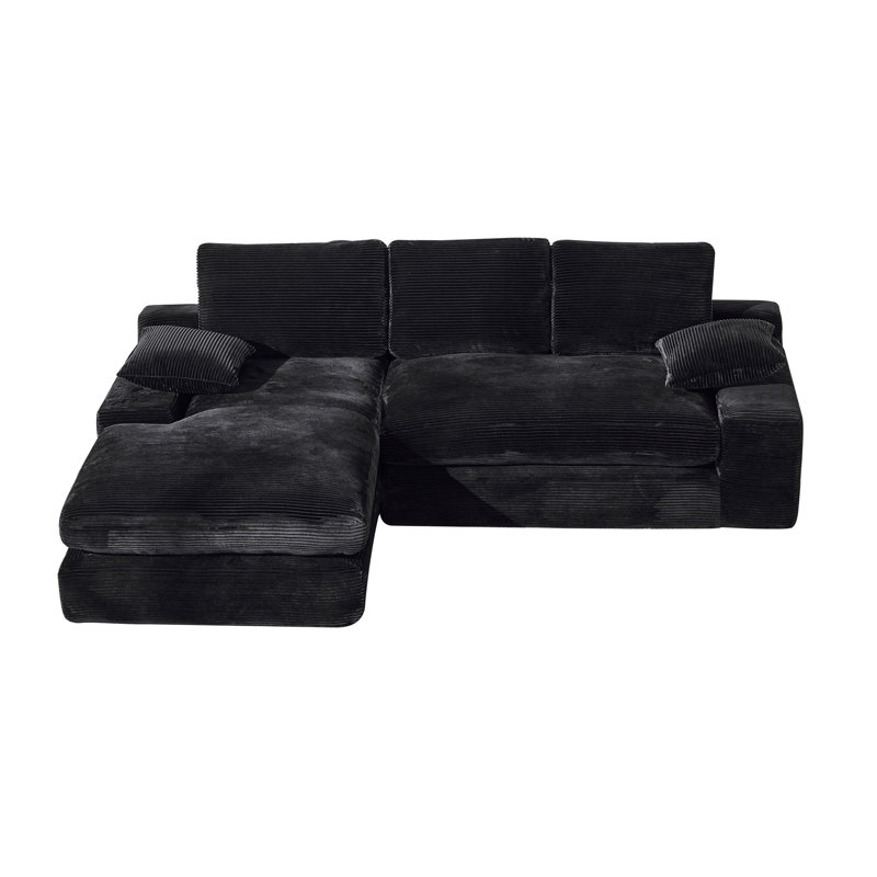 Modern Modular L-shape Sectional Sofa With Chaise, Black Corduroy