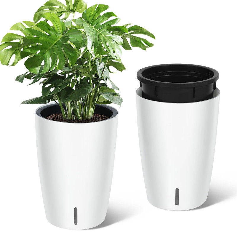 22" Tall Round Planter Set of 2, Self Watering Pots for Indoor Plants, Large Flower Pot Outdoor with Built-in Drainage and a Water Level Monitor, for Patio, Porch, Living Room, or Home Office