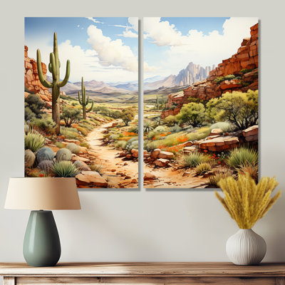 «Mexico Cactus Oasis Impasto II», art mural traditionnel corail