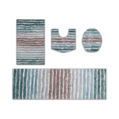 Ensemble de 4 tapis de salle de bain, tapis en microfibre ultra doux avec couvercle, tapis contour, tapis de bain et tapis de couloir, antidérapant, absorbant, séchage rapide, lavable à la machine - 18 x 18, 20 x 20, 20 x 32, 21 x 54 turquoise