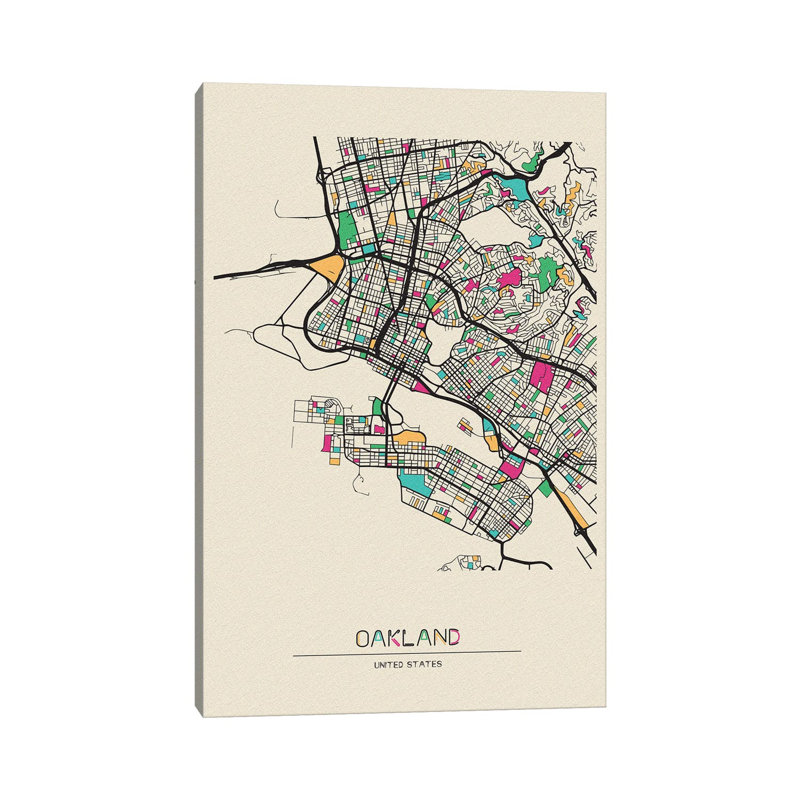 Oakland, California Map par Ayse Deniz Akerman - Estampe numérique sur toile tendue avec châssis