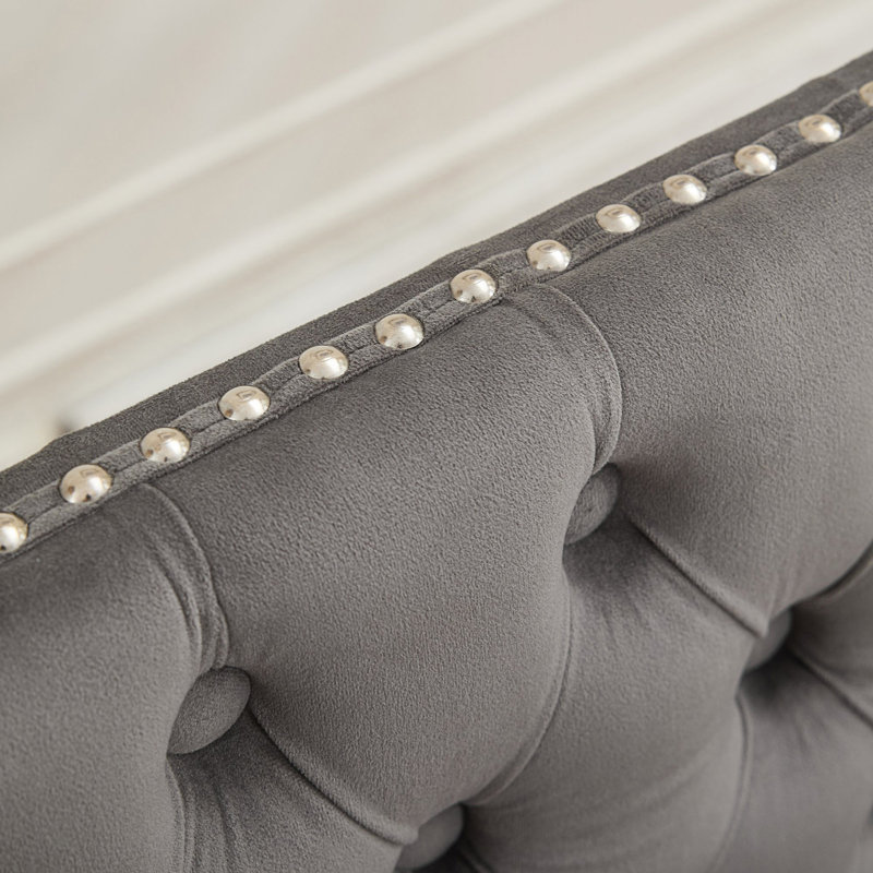 Double Dining Loveseat Bench, 2-Seat Tufted Bench, Gray, Silver