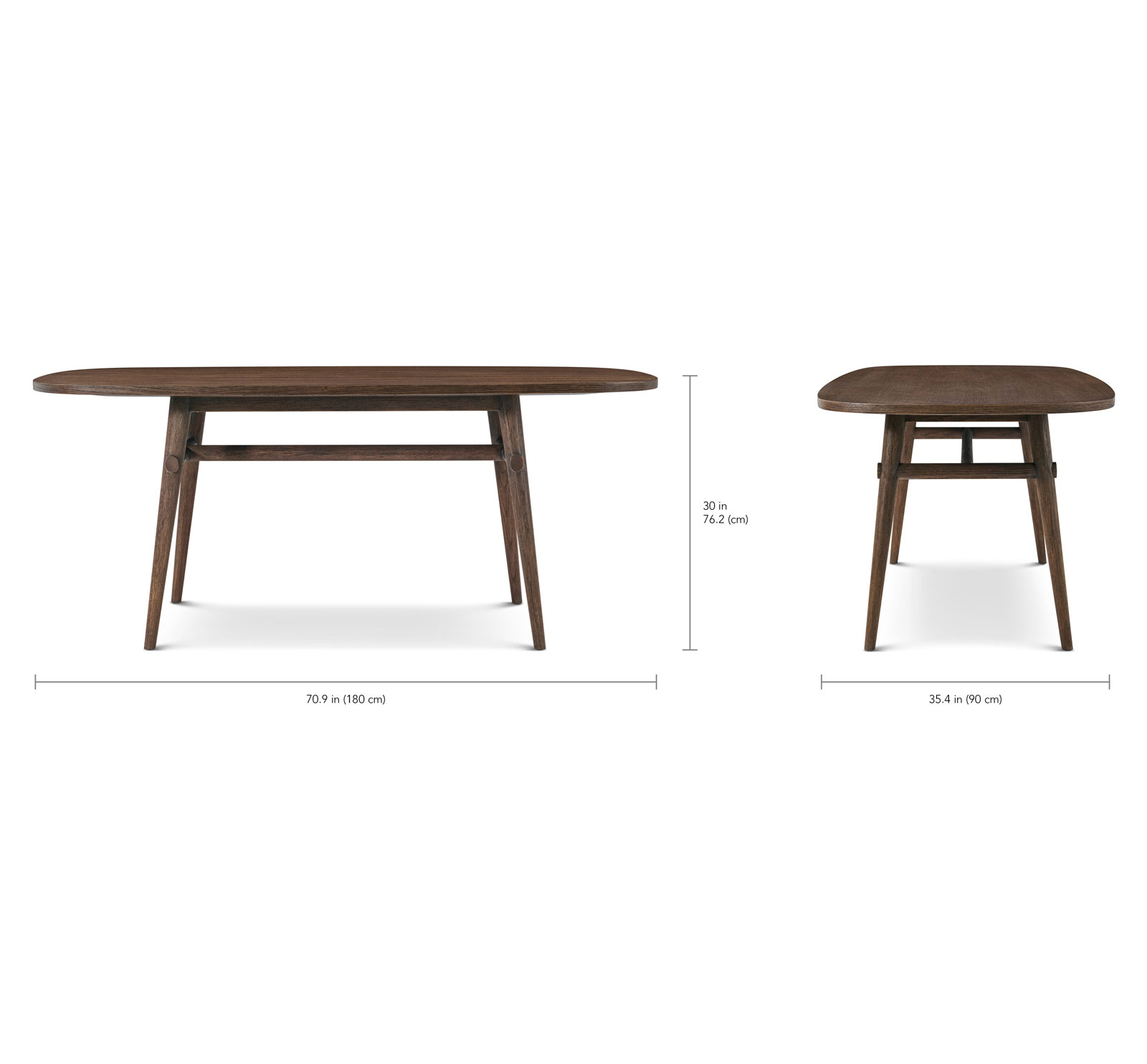 Comacho Dining Table, 30" H x 70.87" L x 35.43" W, Brown